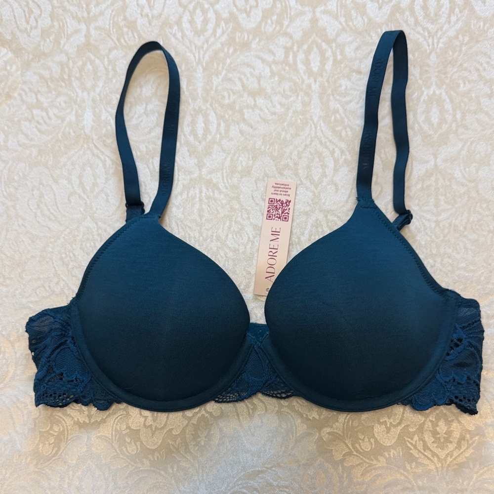 Adore Me Deep Teal Lace-Trim Bra